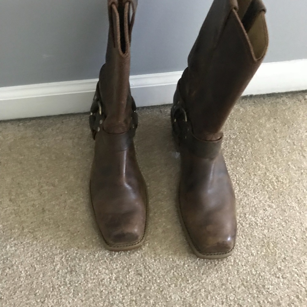 Frye all leather boots with gold buckle